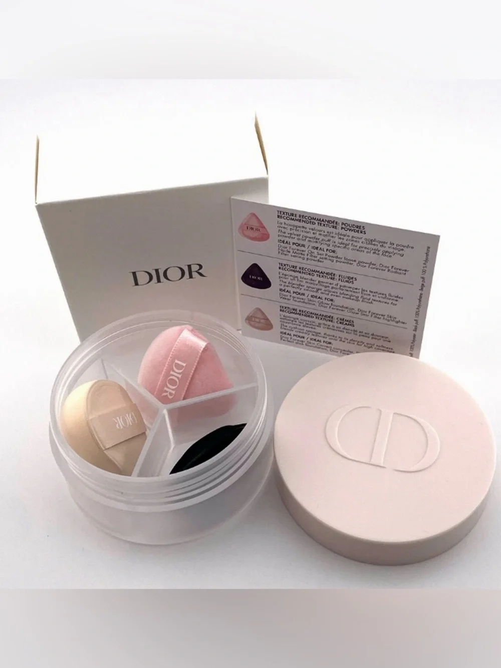 Dior Pink, Beige and Black Puff Trio with Case